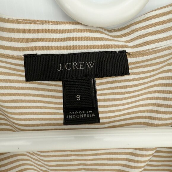 J. CREW *NWOT Tie Waist Wrap Mandarin Collar White & Moka Brown Striped Blouse S - Picture 3 of 6